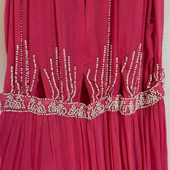 Free People Pink and Cream Beaded Halter Dress with Cutout - Picture 5 of 8